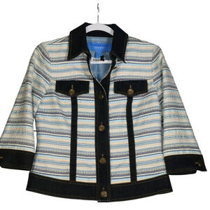 Doncaster Sport Blue Multi Jacket Womens 4 Blazer Silk Ribbon Detail Denim Trim